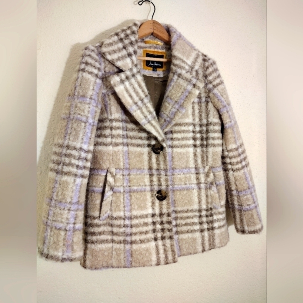 Sam Edelman Cream & Lavender Plaid Teddy Jacket Textured Blazer Coat - Picture 6 of 13